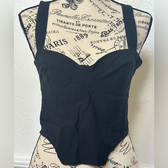 🖤 STRETCHY CROPPED BLACK CORSET TOP ZIPPERED  SIZE SMALL 🖤 - Picture 2 of 6